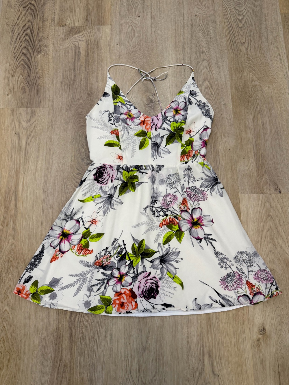 Myne White Silk Floral Dress
